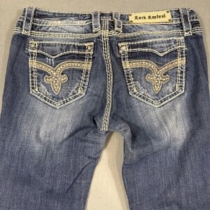 Rock Revival Vivian‎ BOOT WOMENS 30/31 Jeans EMBELISHED RHINESTONES THICK STITCH